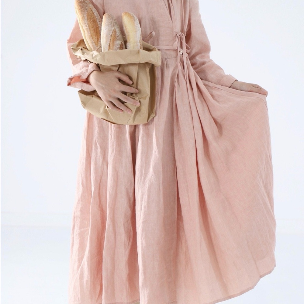 NWT Simpson Gardens BOHO Cottagecore Asian Pink Linen Maxi Dress Medium - Picture 2 of 5